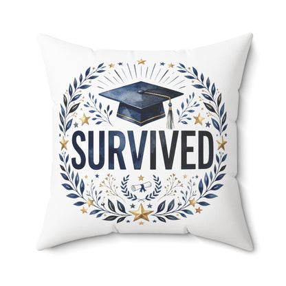 Survived Graduation Pillow — Congrats Grad Cap Decorative Throw Pillow