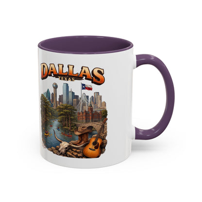 Dallas Skyline Accent Coffee Mug — Texas Souvenir Mug with Guitar & Cityscape