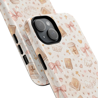 Christian Pattern Phone Case — Cute Cross, Bible & Dove Tough Magnetic Case