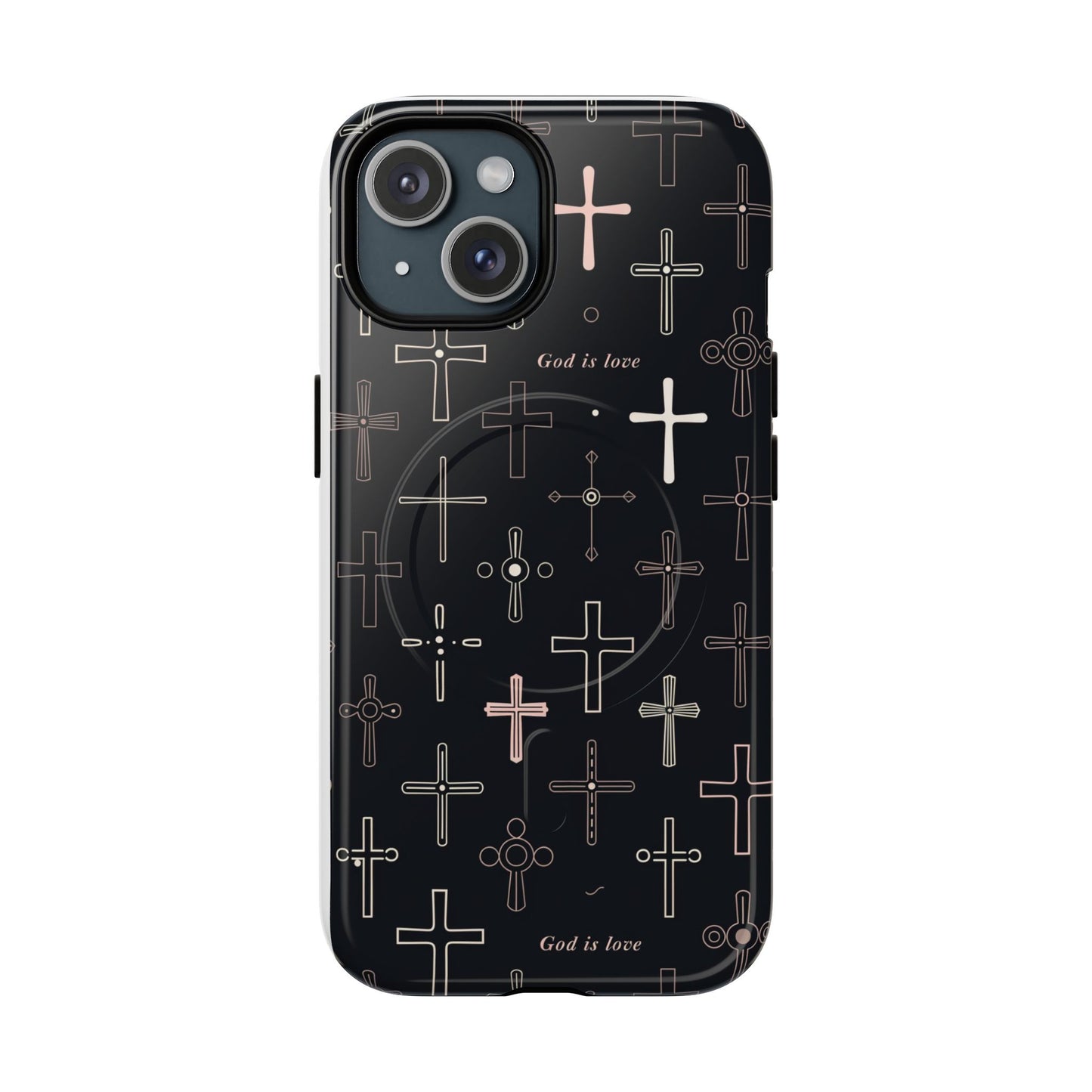 Magnetic Phone Case — Black Cross Pattern with "God is love"