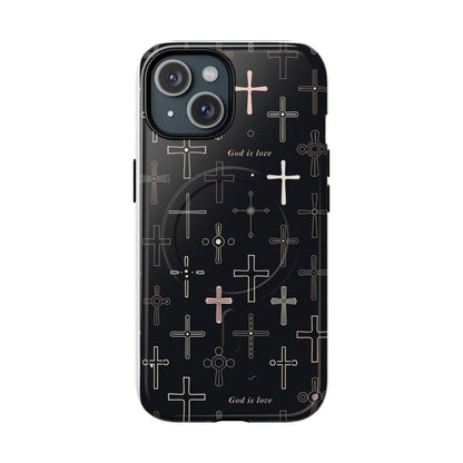 Magnetic Phone Case — Black Cross Pattern with "God is love"