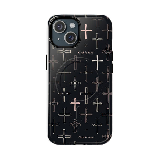 Magnetic Phone Case — Black Cross Pattern with "God is love"