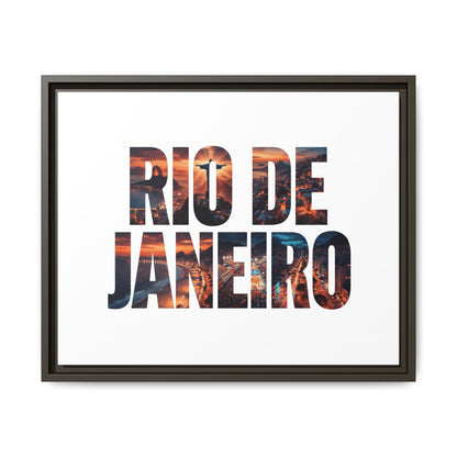 Rio de Janeiro Matte Canvas Framed Print — Sunset Cityscape Typography Wall Art