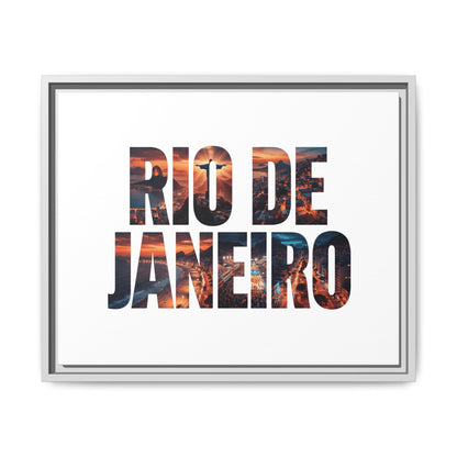 Rio de Janeiro Matte Canvas Framed Print — Sunset Cityscape Typography Wall Art