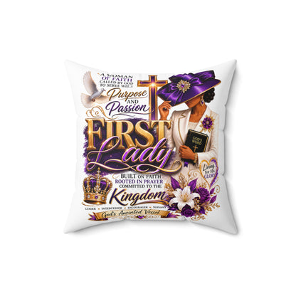 First Lady Faith Pillow — Inspirational Christian Decorative Throw Pillow (Purple Crown, 'Purpose and Passion')