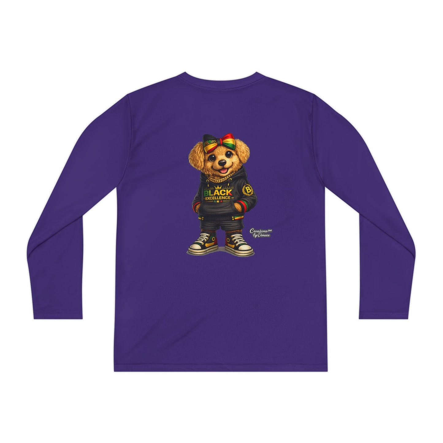 Youth Long Sleeve Tee — Trendy Bear Graphic "Black Excellence"