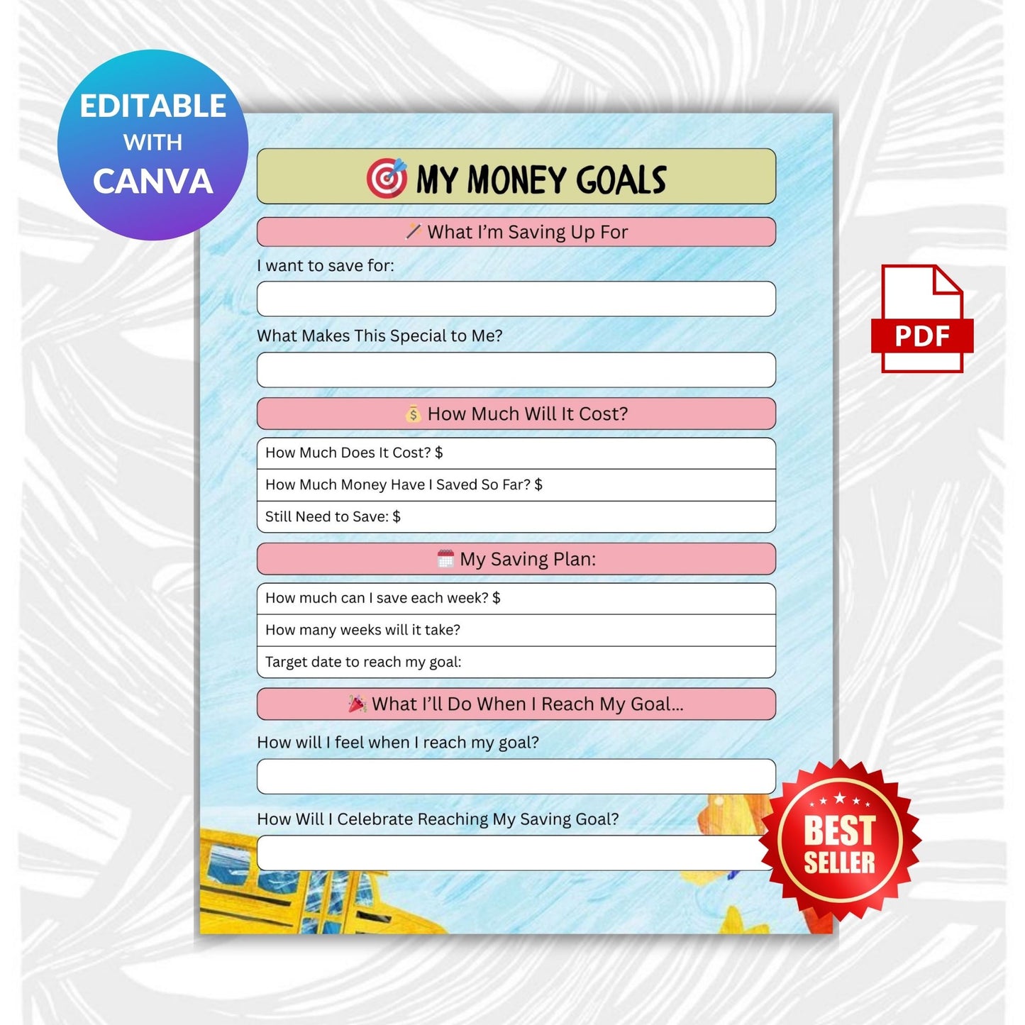 My Money Goals for Kids Printable | Savings Goal Planner & Financial Tracker for Children
