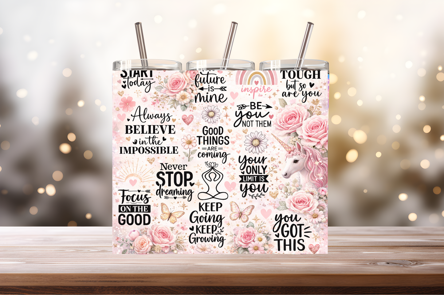 Inspirational Tumbler Wrap PNG | Motivational Quote Design, 20oz Skinny Tumbler Sublimation, Positive Mindset &amp; Self-Care Wrap