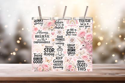 Inspirational Tumbler Wrap PNG | Motivational Quote Design, 20oz Skinny Tumbler Sublimation, Positive Mindset &amp; Self-Care Wrap