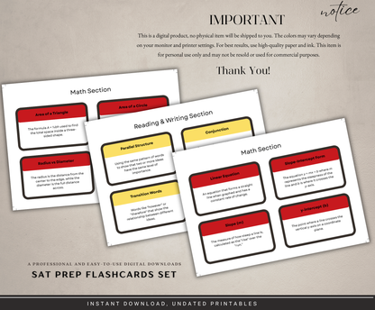 SAT Prep Flashcards Bundle | Printable Study Cards for Exam Success