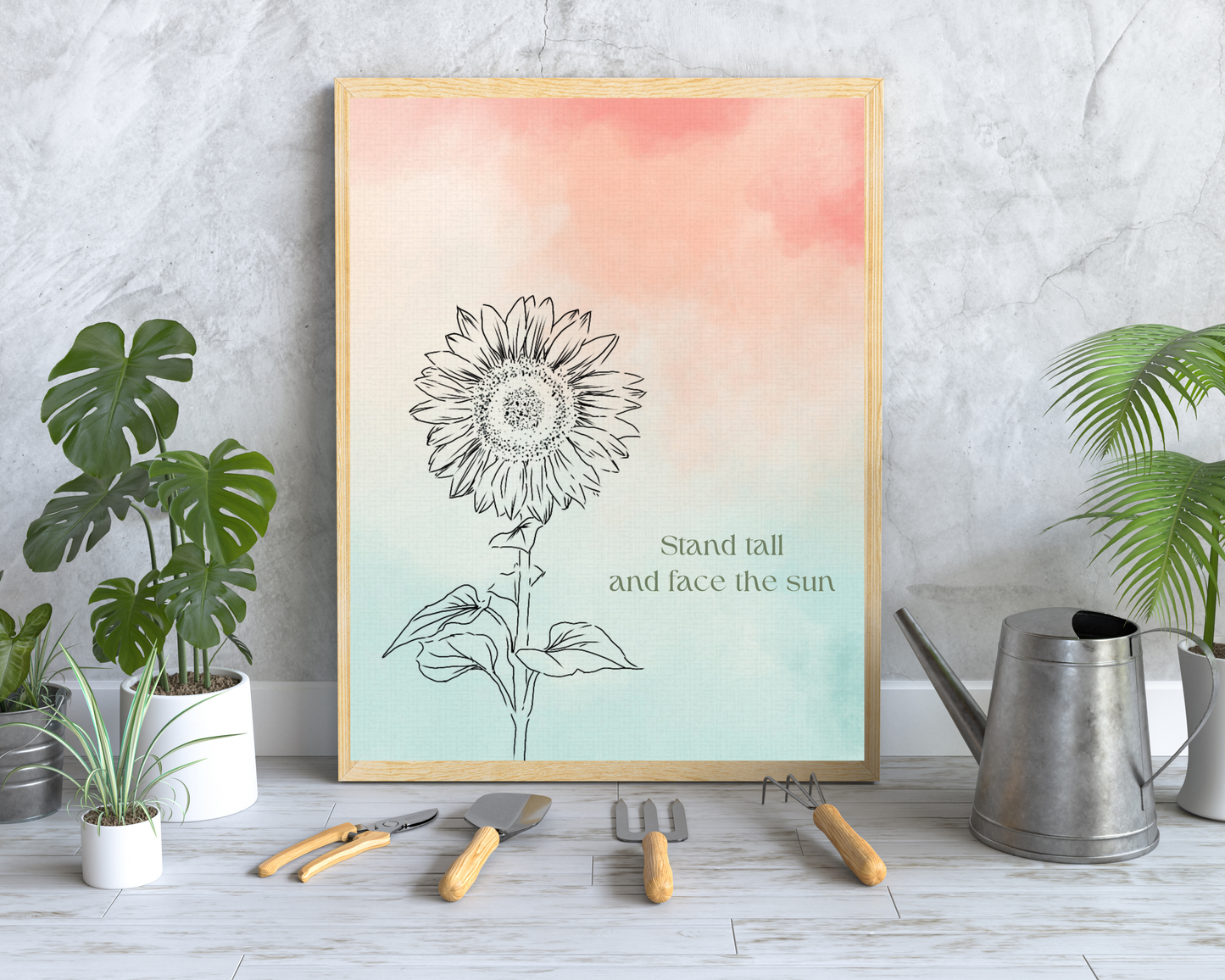 Motivational Sunflower Wall Decor Art | Inspirational Quote Wall Art, Floral Positivity Poster, Printable Sunflower Home Decor