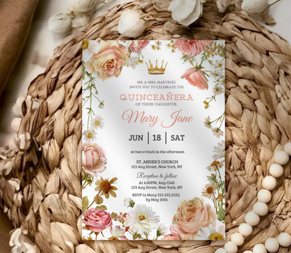 Quinceañera Invitation Template | Editable Canva Quince Party Invite Design Printable & Digital