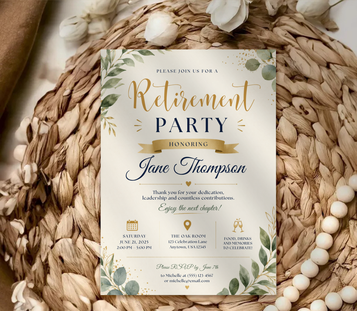 Retirement Invitation Template | Editable Canva Retirement Party Invite Design Printable & Digital