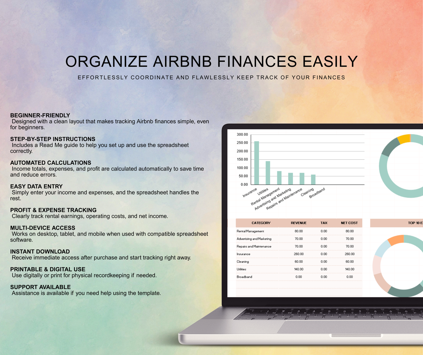 Airbnb Income & Expense Tracker Spreadsheet | Rental Property Google Sheets Finance Planner