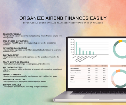 Airbnb Income & Expense Tracker Spreadsheet | Rental Property Google Sheets Finance Planner