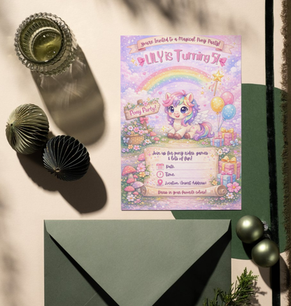 Pony Birthday Invitation Template | Editable Kids Horse Party Invite