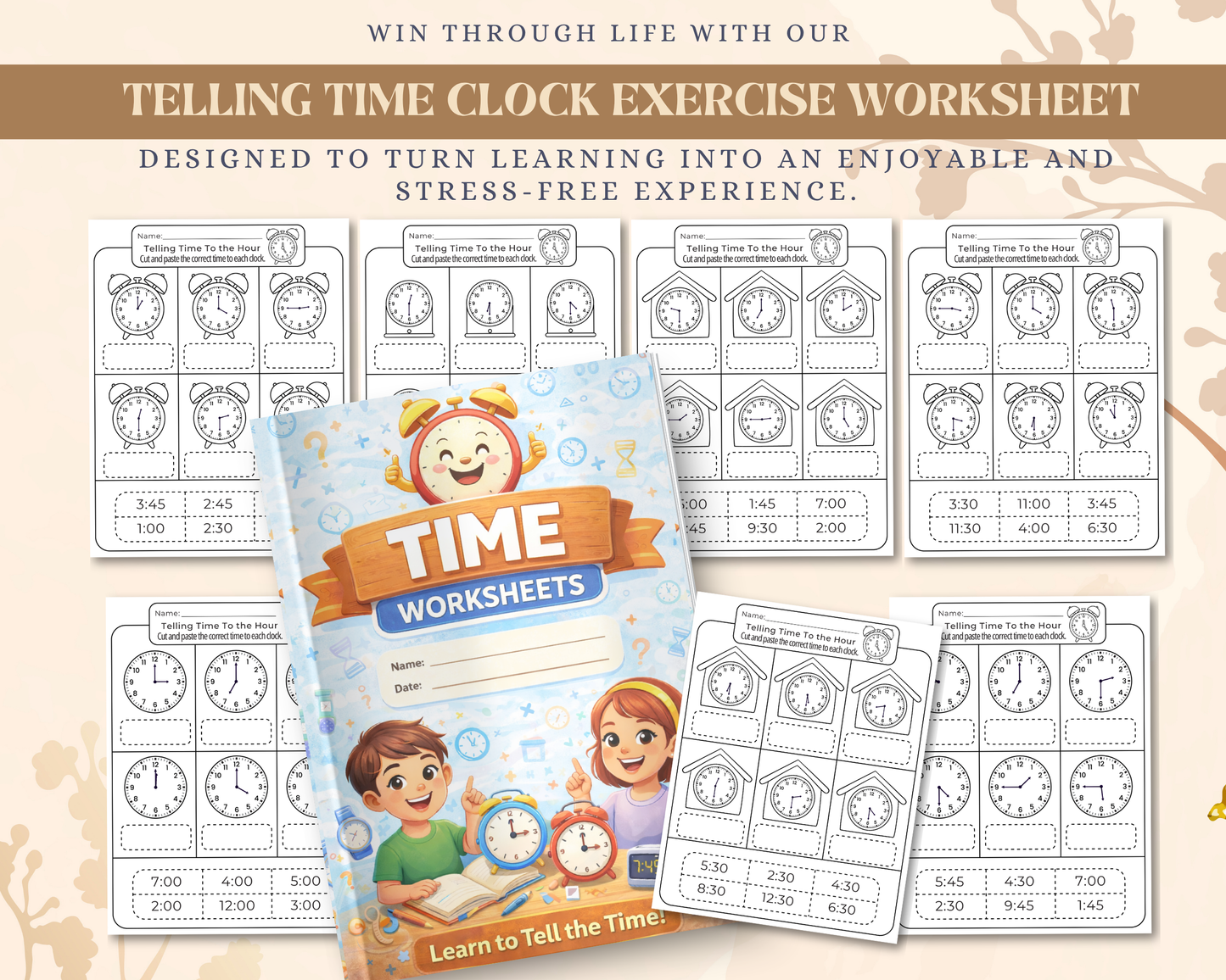 Telling Time Clock Worksheet | Printable Time Learning Exercises for Kids & Beginners