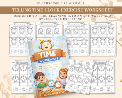 Telling Time Clock Worksheet | Printable Time Learning Exercises for Kids & Beginners