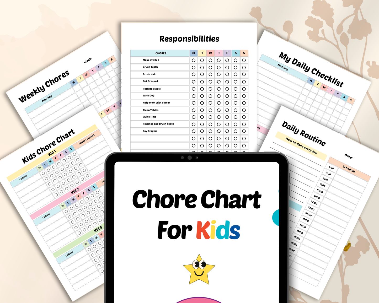 Chore Chart for Kids | Printable Daily & Weekly Responsibility Chart for Routine & Good Habits
