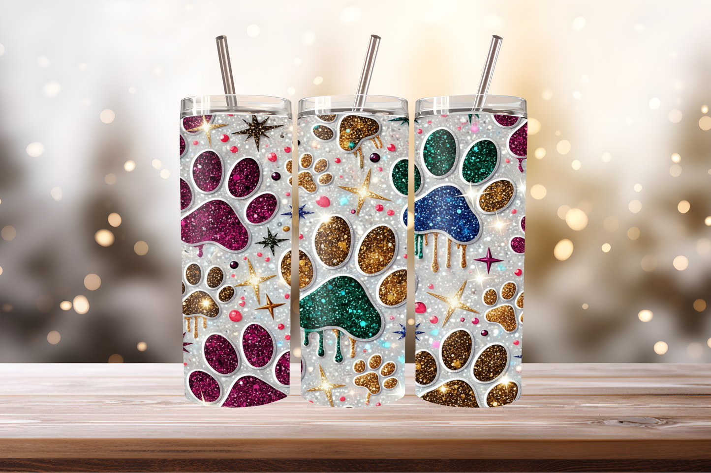 Pet Paw Tumbler Design PNG | Dog &amp; Cat Paw Print Wrap, Sublimation Tumbler Design, Cute Animal Lover Gift, 20oz Skinny Tumbler Template