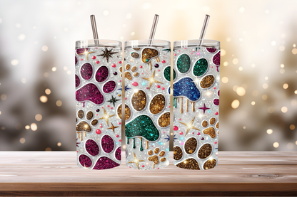 Pet Paw Tumbler Design PNG | Dog &amp; Cat Paw Print Wrap, Sublimation Tumbler Design, Cute Animal Lover Gift, 20oz Skinny Tumbler Template