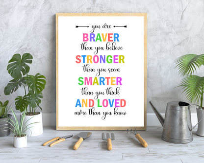 You Are Braver Than Wall Art | Inspirational Quote Poster, Confidence &amp; Courage Decor, Printable Motivational Wall Art