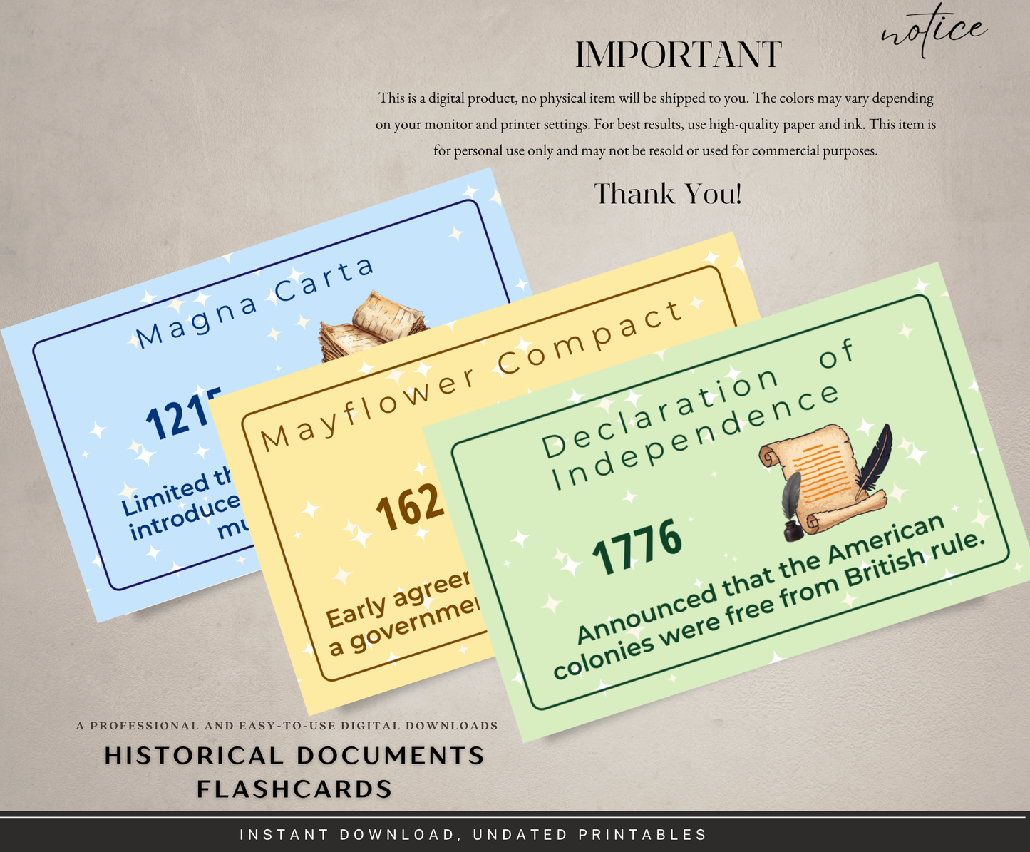 Historical Documents Flashcards | Printable US History Study Cards PDF