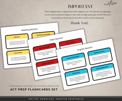 ACT Prep Flashcards Bundle | Printable Study Cards for Exam Success