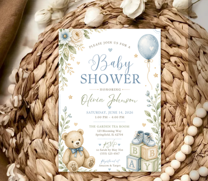 Baby Shower Invitation Template | Editable Canva Baby Shower Invite Design Printable & Digital
