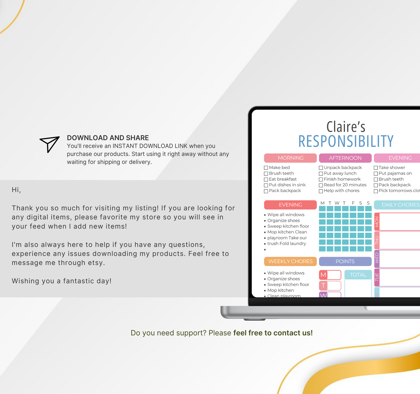 Responsibility Chore Chart for Kids | Printable Daily Tracker