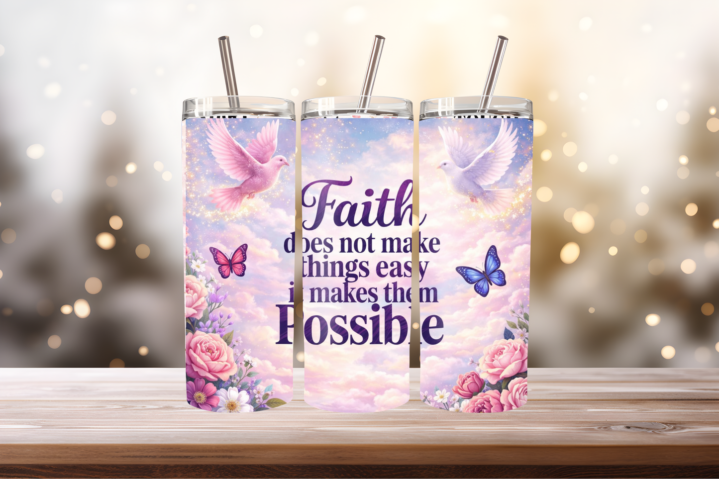 God Is With Her Tumbler Wrap PNG | Faith-Based Inspirational Design, 20oz Skinny Tumbler Sublimation, Christian Quote Wrap