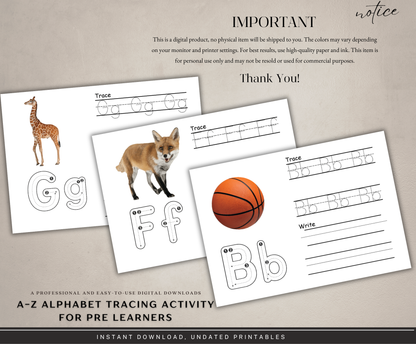 A–Z Alphabet Tracing Worksheets for Kids | Printable ABC Handwriting & Letter Practice Activities  📝