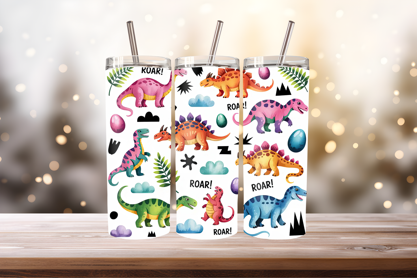 Cute Dinosaur Tumbler Wrap PNG | Kids Dino Tumbler Design, 20oz Skinny Tumbler Sublimation, Fun Dinosaur Wrap Template