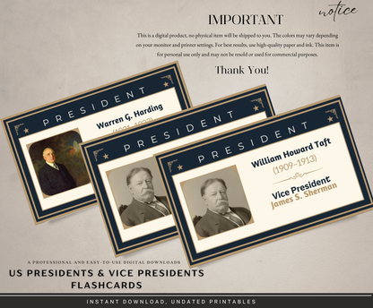 US Presidents & Vice Presidents Flashcards | Printable History Study Cards PDF