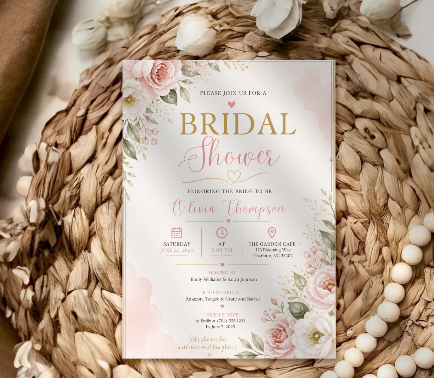 Bridal Shower Invitation Template | Editable Canva Wedding Shower Invite Design Printable & Digital