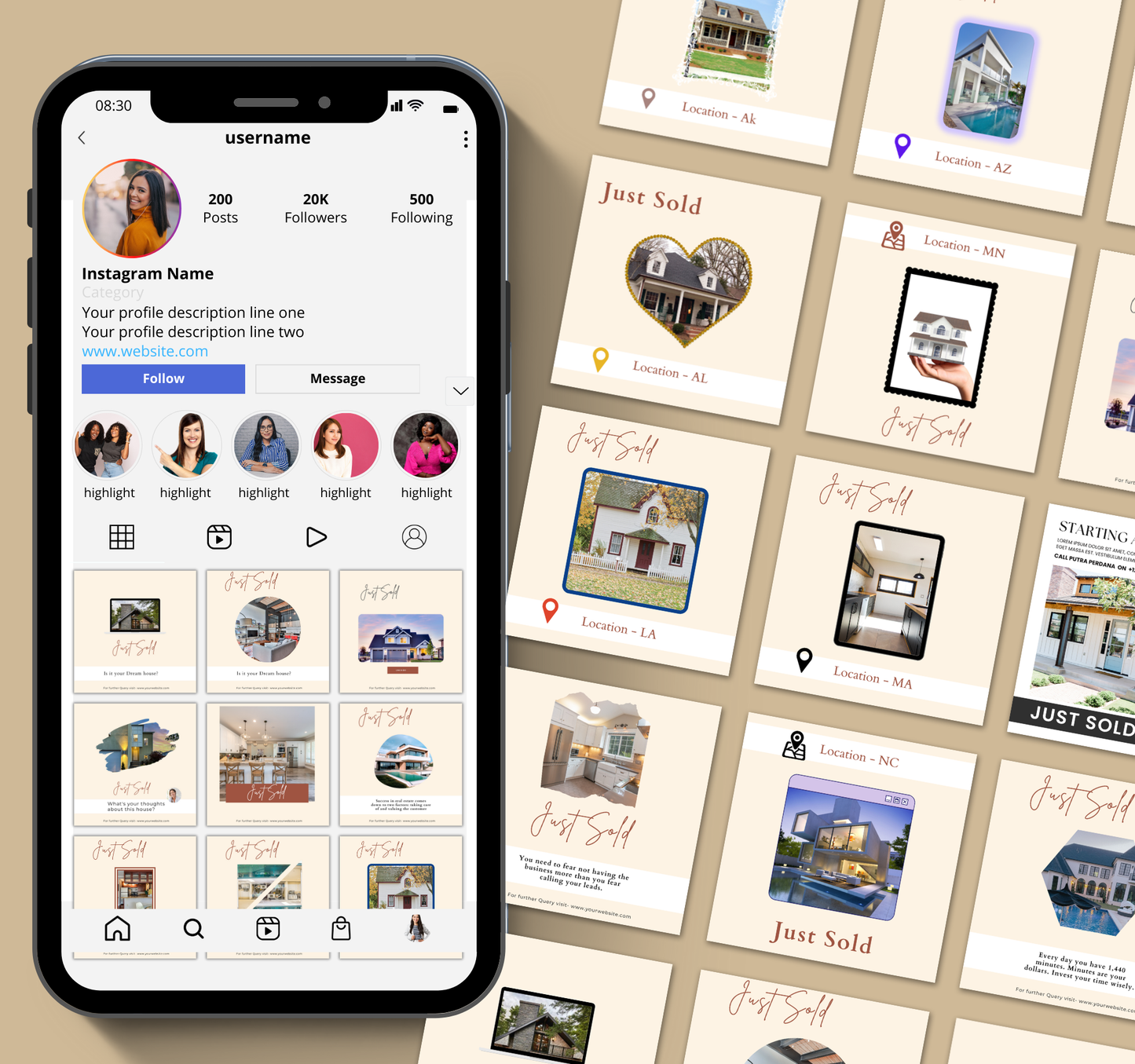 Real Estate Instagram Templates | Editable Canva Realtor Posts & Social Media Kit