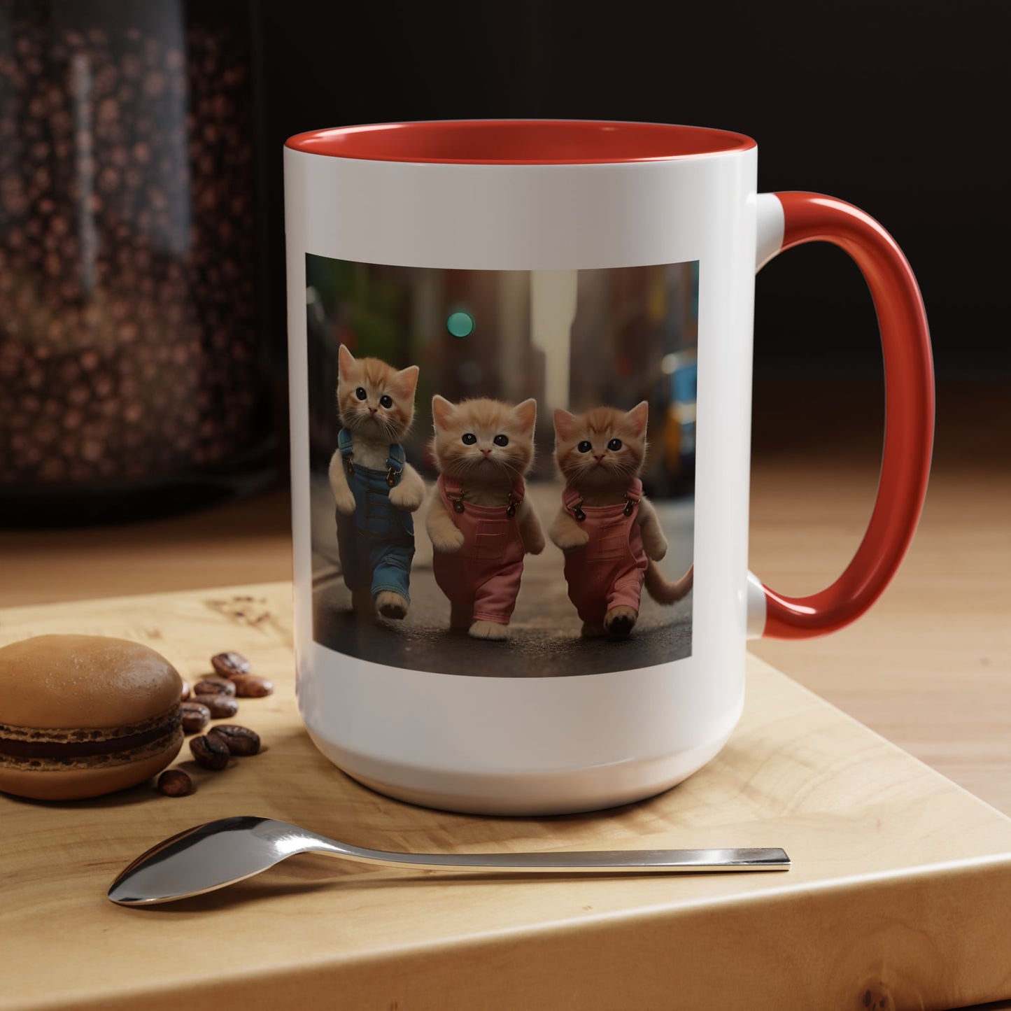 Cute Kittens Walking Coffee Mug — Adorable Cat Friends Accent Mug (11/15 oz)