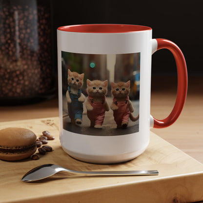 Cute Kittens Walking Coffee Mug — Adorable Cat Friends Accent Mug (11/15 oz)