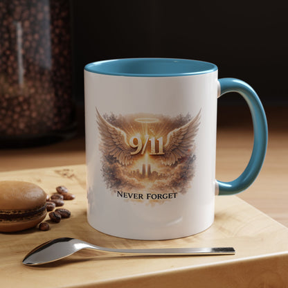 9/11 Never Forget Accent Coffee Mug — Memorial Tribute Ceramic Mug