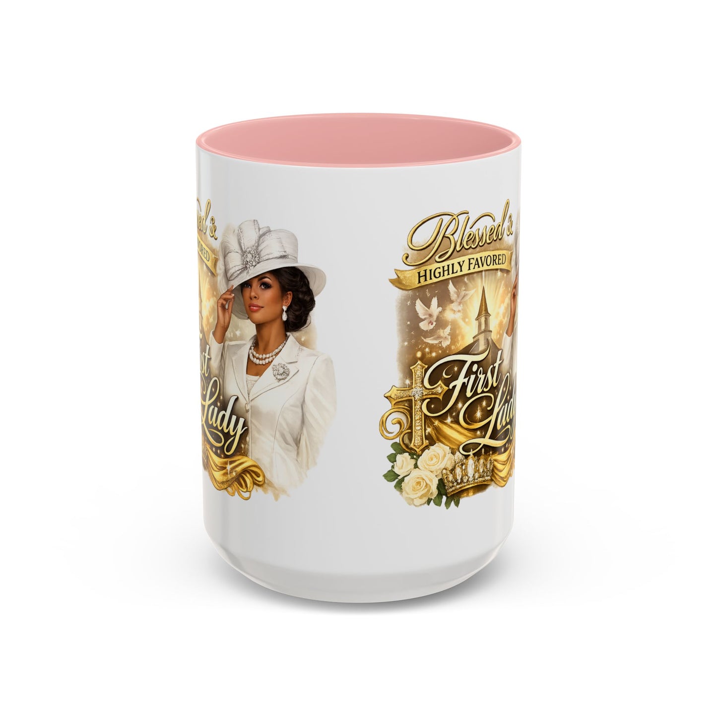First Lady Inspirational Coffee Mug — "Blessed & Highly Favored" Accent Ceramic Mug