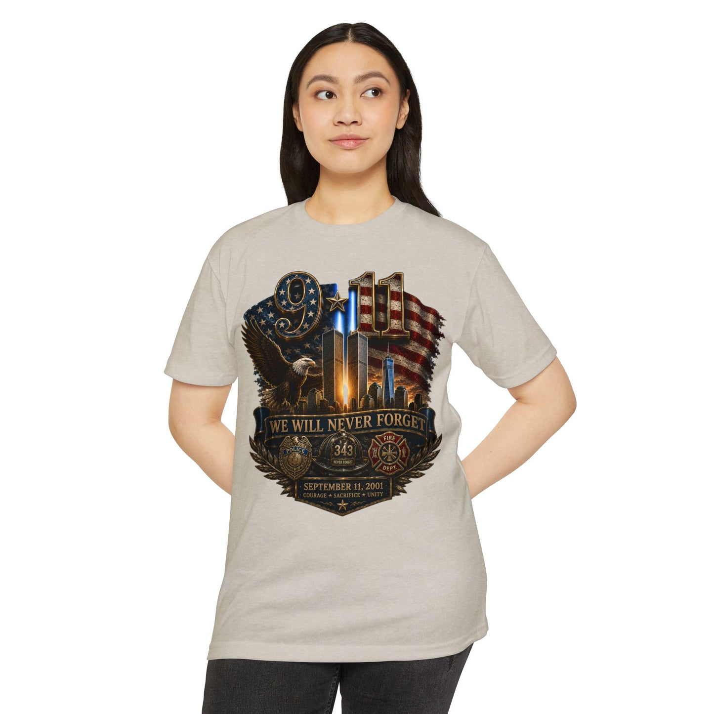 9/11 Memorial T-Shirt — "We Will Never Forget" Patriotic Tribute