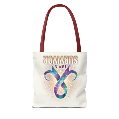 Survivor Ribbon Tote Bag - "I Am a Survivor" Awareness Reusable Shopper