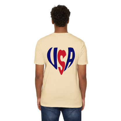 USA Heart T-Shirt — Patriotic Red & Blue Tee for 4th of July