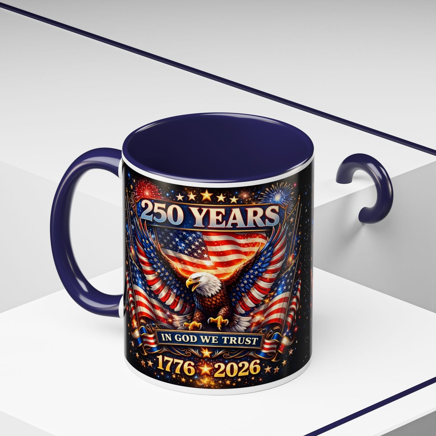250 Years 1776–2026 Eagle American Flag Accent Coffee Mug — Patriotic Independence Day Gift (11/15oz)