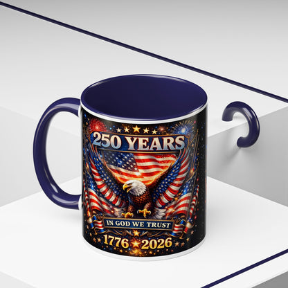 250 Years 1776–2026 Eagle American Flag Accent Coffee Mug — Patriotic Independence Day Gift (11/15oz)