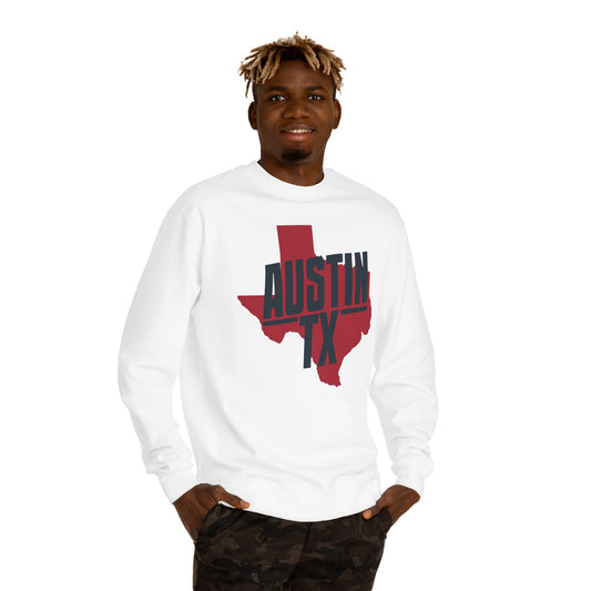 Austin TX Sweatshirt — Red Texas State Graphic Crewneck