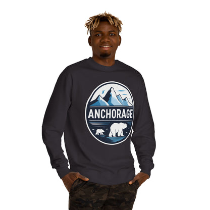 Anchorage Polar Bear Crewneck Sweatshirt — Mountain & Alaska Travel Pullover