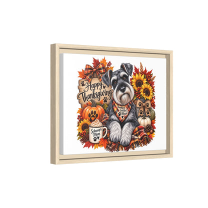 Happy Thanksgiving Schnauzer Framed Canvas — Autumn Dog Wall Art