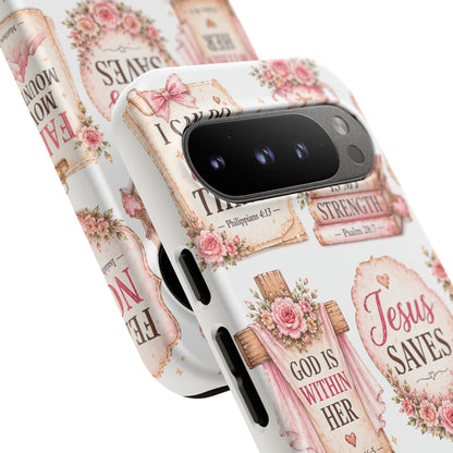 Faith Phone Case — 'Jesus Saves' Floral Christian Scripture iPhone Case