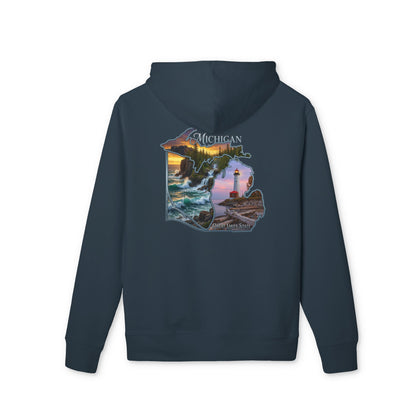 Michigan Lakeshore Hoodie — Scenic Lighthouse Sunset State Silhouette
